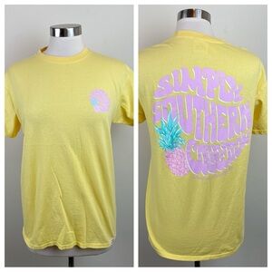 Simply Southern Yellow Pink Pineapple Tee Shirt Women Size Medium Pastel